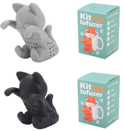 LINTRA Teesieb Lustig Silikon, 2 Stück Tee ei für Losen Tee, Katzenförmige Teesieb für Teekanne, 3D-Dekor Teeei Silikon, für Teeschalen, Teetassen Geeignet