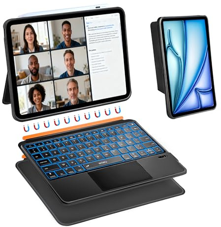 WIWU iPad Case with Keyboard Air 11 M4/M3/M2 A16 11th 10th Gen Magnetic Detachable Keyboard Case Adjustable Stand Backlit Keys Touchpad (BLACK, For iPad 11/10/Air 5/4/11(M2/M3/M4) Pro 11 4/3/2/1)