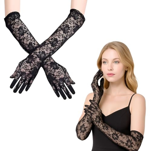 JYNVO Guantes Largos de Encaje Vintage Encaje Nupcial Boda Opera Guantes Damas Halloween Carnaval Accesorios de Ropa