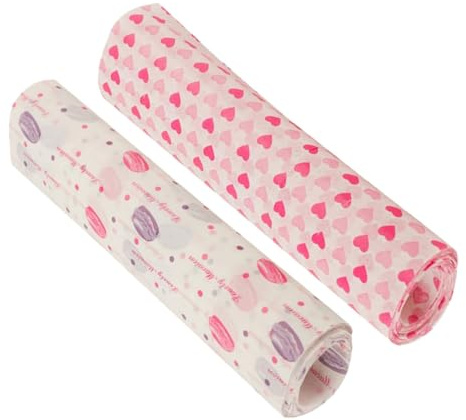 ABOOFAN 200 Pièces Papier Ciré Alimentaire Anti-graisse pour Pâtisserie Papier de Cuisson Ciré Imprimé Macarons et Cœurs Doublure Hygiénique pour Biscuits Cupcakes Sandwichs et Desserts