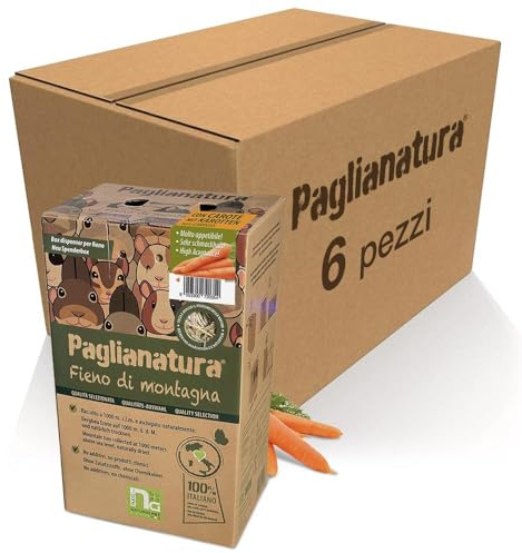 Paglianatura 6 Dispenser Fieno di Montagna con Carote Anti-Spreco per Conigli e Roditori | Box Dispenser in Cartone Fieno di Montagna | Riduce Sprechi e Mantiene la Gabbia Pulita