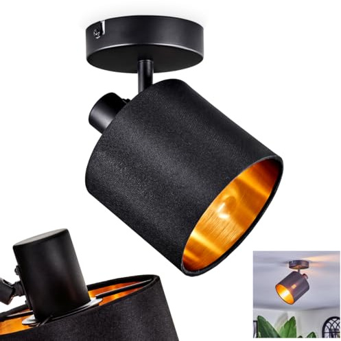 HOFSTEIN Deckenleuchte Alsen, Deckenlampe aus Metall/Stoff in Schwarz/Kupfer, verstellbare Leuchte im modernen Design mit Stoffschirm (Ø 12 cm), E14, Wohnzimmer, Schlafzimmer, Küche, Flur, Treppenhaus