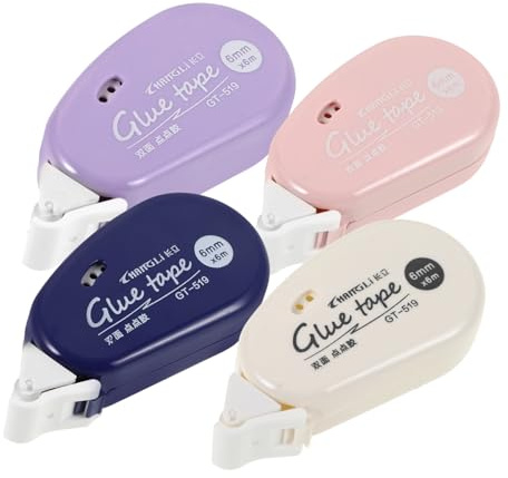 WRITWAA 4 Stück Doppelseitiges Klebeband Roller mit Starkem Halt Transparentes Scrapbook Klebeband Abreißbar Rückstandsfrei Entfernbar für Basteln und Bürobedarf