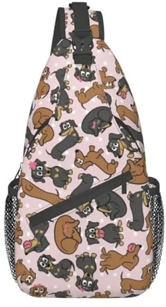 Süße Dackel-Umhängetasche für Herren, coole Cartoon-Dackel-Wursthund, Schulterrucksack zum Wandern