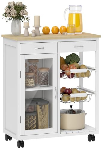 HOMCOM Desserte Cuisine à roulettes Îlot Central Cuisine 67x35x80cm Blanc
