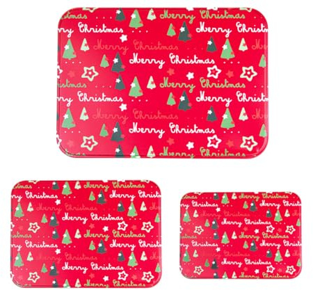 PartyMagix 3er Set Keksdosen Weihnachten rechteckig Metall Vorratsdosen Plätzchendosen Gebäckdosen Geschenkboxen für Kekse Plätzchen Gebäck Größen: 17x8, 5cm, 18x9,5 cm 19x11 cm