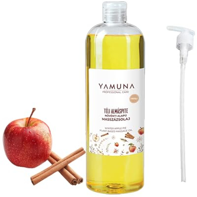 YAMUNA NATURAL BEAUTY Massageöl, 100% pflanzlich, Naturkosmetik aus Ungarn. Professionelles Öl – frei von Paraffin und Parabenen für eine erfrischende Massage. (1000 ml, Winterlicher Apfelkuchen)