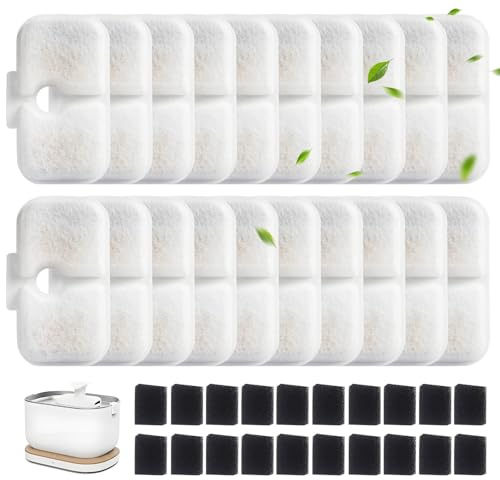 40er Pack Katzenbrunnen Filter Set, Filter für Dockstream Trinkbrunnen füR Katze Ersatzfilter PLWF005, PLWF105, PLWF115, Filter Katzenbrunnen, 20 Stück Kohlefilter und 20 Stück Schaumfilter
