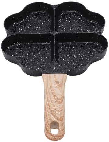 Qcwwy Poêle à Frire à œufs en Forme de Cœur, 4 Tasses, Poêle à œufs en Forme de Cœur, Chaleur Rapide et Uniforme, à Omelette Antiadhésive en Fonte d'aluminium, Plaque à Crêpes Divisée pour Crêpes,