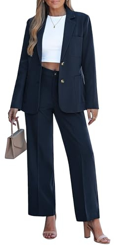 luvamia Women's Pants Suits Dressy Casual 2 Piece Work Sets for Women Navy Blue Suit Women Interview Outfits for Plus Size Pantsuit Long Sleeve Blazer Sets Navy Blue Size XX-Large US 20 to 22