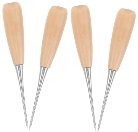 jojofuny Set da 4 Punteruoli Manico in Legno a Forma di Zucca Utensile per Punzonatura Artigianale di Pelle Tessuti e Carta Strumento Portatile per Cucito Fai da Te e Rilegatura Libri