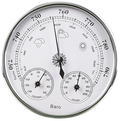 Homyl Barometro Termometro Igrometro Analogico Portatile con Funzione Monitoraggio Temperatura Umidità Pressione Realizzato in Metallo E PP per Hotel Serra