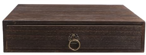 BUTIFULSIC Solid Wood Vintage Desktop Drawer Box, Single Layer Wooden Desk Organizer Storage Unit for Home Office, Wood Desktop Storage Container
