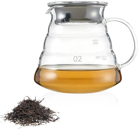 HASLED Jarra de Vidrio 600 ml con Tapa, Tetera de Cristal Resistente al Calor, Cafetera de Vertido Antigoteo para Café y Té