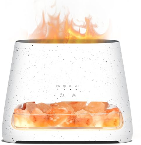 SALKING 2-in-1 Ultrasonic Essential Oil Diffuser & Himalayan Salt Lamp, Aromatherapy Diffuser Cool Mist Humidifier with Auto Off Function, 100% Pure Himalayan Pink Salt Rock, 150ml (Off-White)