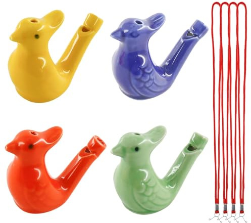 Vogelpfeife - 4 Stück Keramik Pfeife Handgemachte Trillerpfeife | Wasser Füllbar Keramische Pfeife mit Klang Von Klarem, Lernspielzeug für Geburtstag Geschenke Heimdekorations Ornamente