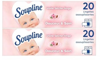 SOUPLINE Voile Sèche-Linge Adoucissant Douceur & Soin, Parfume le Linge de Maison, Complément Idéal à Votre Lessive et à Votre Adoucissant Linge, Pour Tous Sèche-Linges, Parfum Durable, 40 Lingettes