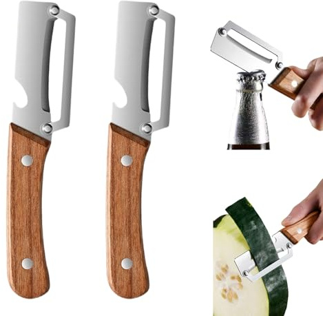 Multifunctional Vegetable Peeler for Kitchen, 2-in-1 Potato Peeler with Wooden Handle and Bottle Opener, Stainless Steel Blade, for Easy Potato, Fruit & Veggie Peeling (2PCS)
