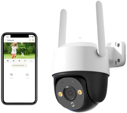 ZADCCS Telecamera IP, Telecamera Wi-Fi 360° PTZ 1080P for esterni, visione notturna colorata, IP66, rilevamento umano, videosorveglianza IP CCTV(Camera ADD 128G SD)
