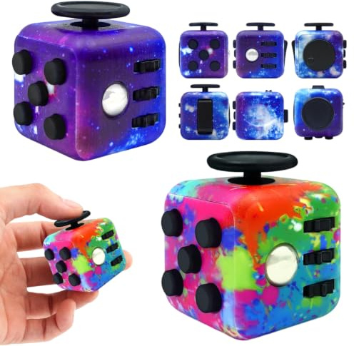Ceriselle Fidget Würfel, 2 Stück Anti Stress Würfel, 6-seitige Fidget Cubes für Erwachsene, Leise und Hörbare Funktionen, für Büro Studium und Unterwegs