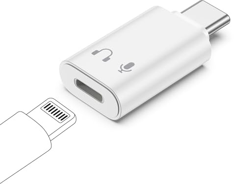 Adaptador Lightning a USB C Audio,Blanco Adaptador Auriculares iPhone | Adaptador iPhone a Tipo c para iPhone 17/16/15/Pro Max/Pro/Plus,i Pad y Teléfonos USB C,Support Charging/Audio/Microphones
