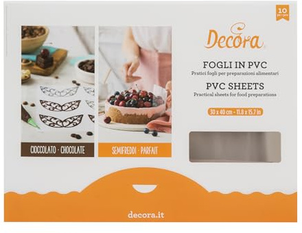 DECORA, 0160724 PVC-Folien für Lebensmittel, Nützlich zum Auskleiden von Springformen und Edelstahlringen, Perfekt für die Herstellung von Halbgefrorenem oder Schokoladendekorationen, Packung mit 10