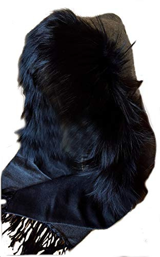 MERRYLAND Kapuzenschal Echt Fell Fellstreifen Schal Kapuzenstreifen Stola Kapuze Fur Hoodie Echtfell Schalmütze