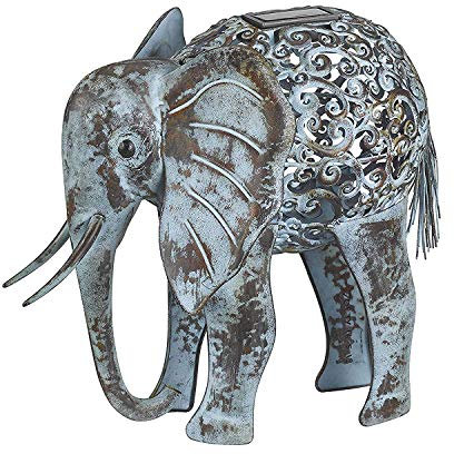 Garden mile Solar Powered Elephant Light Up Statue LED Solar Lights Outdoor Metal Animal Sculptures Garden Ornaments Decoration Outdoor Figurine for Lawn, Pathway and Gifts