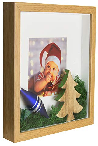 BD ART 20x25 cm Tief Box 3D Objektrahmen Bilderrahmen mit Passepartout 13x18 cm Eiche Rechteckiger zum befüllen tiefer für objekte 3 cm für Wandbehang oder Desktop Suvenirs