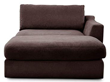 CAVADORE Sofa-Modul Fiona Longchair mit Armteil rechts / XXL-Recamiere passend zur Couchgarnitur Fiona / 139 x 90 x 199 /Webstoff dunkelbraun