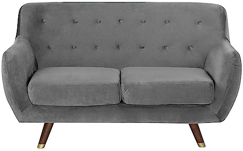 Modernes 2er Retro-Sofa aus Samtstoff in Grau Bodo