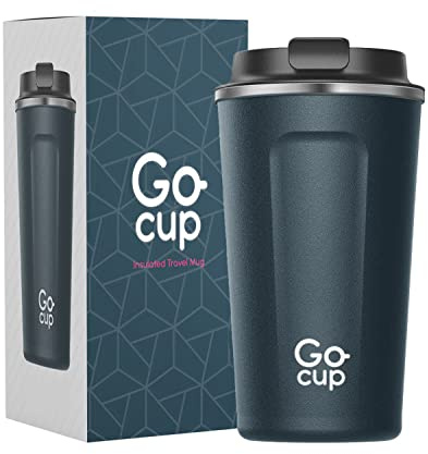GoCup Travel Mug, Insulated Coffee Cup - Vacuum Insulation Stainless Steel Mug for Hot and Cold Drinks Blue, 510ml
