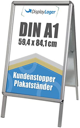 DisplayLager, Dänische Qualität - Kundenstopper Alu-Line Rondo inkl. 2 x APET für 2 Plakate (beidseitig) - Wetterfest Plakatständer Gehwegaufsteller Werbetafel (A1)
