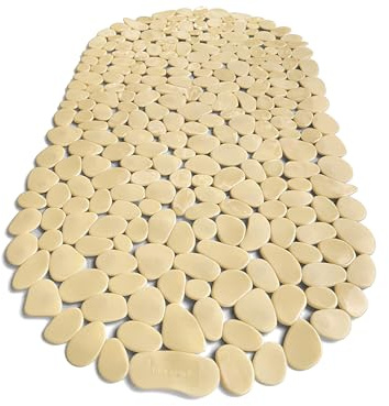 TIKE SMART “Pebbles” Non-Slip Bathtub & Shower Mat 27”x14” Oval - Non-Toxic - Safe, Clean, Machine-Washable, Superior Grip & Drainage, Vinyl, for Smooth Floors ONLY, Opaque Light Brown