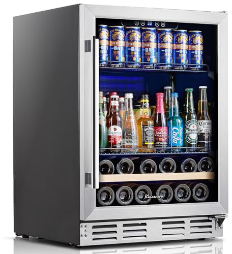 Beverage Fridge 24 Inch Beverage and Wine Cooler Built-in or Freestanding - 120 Cans & 16 Bottles Capacity Wine Refrigerator Cooler