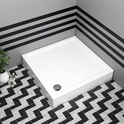Bathroom Square 900 x 900mm Shower Tray with Riser Kit Plinth for Shower Enclosure Gloss White Slimline