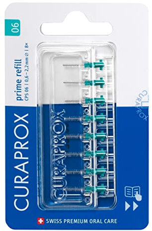 Curaprox Interdentalbürstenminen CPS 06 Prime - ISO Größe 0, Türkis | Ultrafeine Filamente zur schonenden Reinigung kleiner Lücken | 8er Pack/Hergestellt in der Schweiz | Deutsche Verpackung