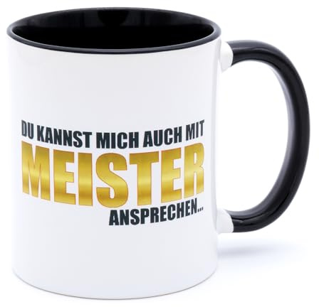 Meister Tasse Kaffeetasse Keramik 330 ml | Geschenk Handwerksmeister, Handwerks Ausbildung, Büro zur bestandenen Meisterprüfung für Handwerk, Industrie und Gewerbe
