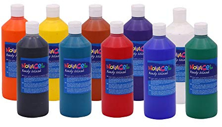 Nein Ready Mixed XL Set 10 | 10 x 500 ml | Plakatfarbe | Wasserlöslich | Hochdeckend | Ungiftig | ohne Schadstoffe | Bastelfarbe für Kinder [unbedenklich]