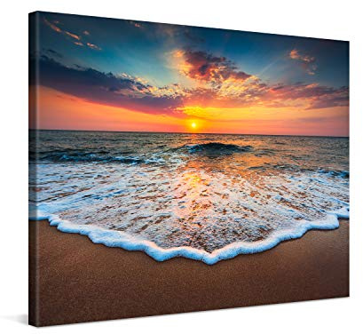 PICANOVA – Bild auf Leinwand Sonnenuntergang am Meer 80x60cm – Leinwandbild – Premium Leinwanddruck – Wandbild Kunstdruck Auf 2cm Holz-Keilrahmen Wohnzimmer Wanddekoration – Strand