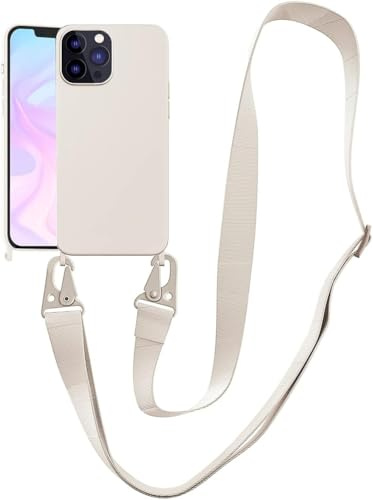 Handykette Handyhülle kompatibel mit Apple iPhone 13 Pro Necklace Hülle Nylon Schultergurt Weich Silikon TPU Cover mit Kordel zum Umhängen Schutzhülle mit Stylische Band(Weiß)