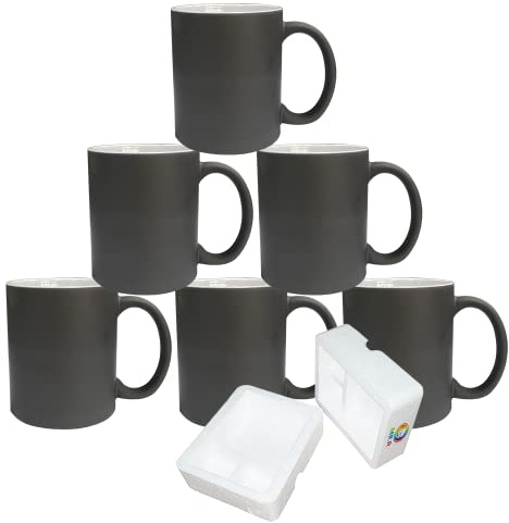 MR.R Sublimationsrohlinge Set mit 6 schwarzen magischen vollfarbigen glänzenden Keramikbechern aus China mit wechselnden Farbwechseln 12 Unzen heißes Wasser wärmeempfindlicher Becher mit rundem Griff