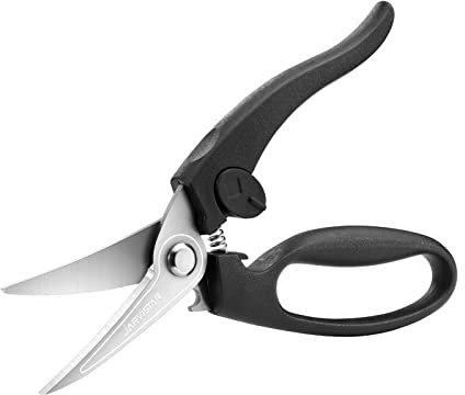 JARVISTAR tijeras para aves, tijeras de cocina de acero inoxidable, tijeras para pollo con resorte, tijeras para huesos, tijeras para carne, mangos ergonómicos de plástico, tijeras domésticas, 22 cm