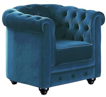Vente-unique - Fauteuil Chesterfield - Velours Bleu Canard
