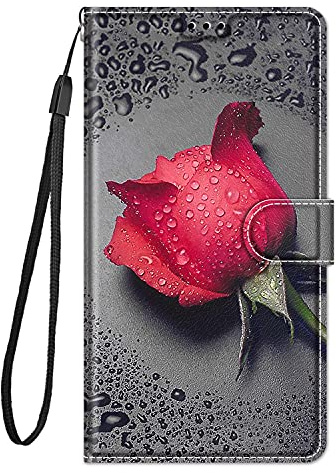 Guxira Hülle Leder für iPhone 11 Handyhülle, Niedliches Muster Motiv Klapphülle Lederhülle mit [360 Grad Stoßfest] [Kartenfachr] Schutzhülle Klappbar Flip Case Cover - Rote Rose