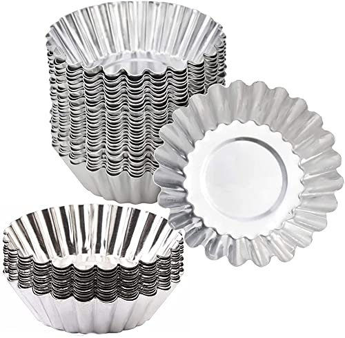 100 piezas de molde aluminio para tarta huevo, molde redondo grande para magdalenas, molde para tarta huevo reutilizable, molde para tarta huevo, molde para pudín, herramientas para hornear cocina DIY