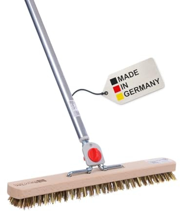 XXL Schrubber 40cm Breit mit 4-Loch-System Alustiel Stiel Harte Borsten | Aluminiumstiel, Harte Union-Mix-Borsten, Braun, Bodenschrubber, Scheuerbürste