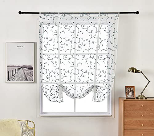 Devola, tenda a pacchetto in voile trasparente, motivo floreale, con coulisse, alla moda, pronta per la cucina, 120 x 120 cm, blu, confezione da 1