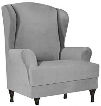 GUYIRT 2 Stücke Sesselbezug Schonbezug, Stretch-Samt Sesselhusse Sessel Möbel Sofa Schonbezug mit elastischer Unterseite für Wohnzimmer Schlafzimmer -hellgrau