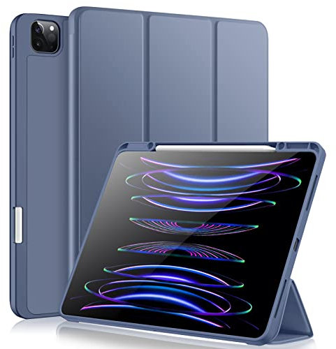 Vobafe Hülle Kompatibel mit iPad Pro 12.9 6./5./4./3.Generation, TPU Flexible Rückseite mit Stifthalter für iPad Pro 12,9 2022/2021/2020/2018, Unterstützung Pencil 2 Aufladung, Blau Grau